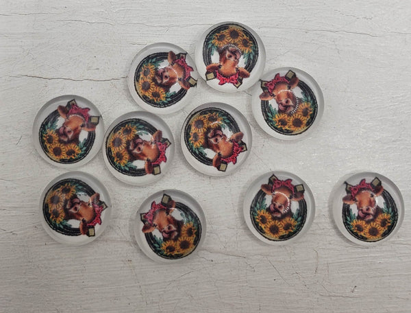 12mm - Cabochon, Red Bandana Cow Sunflower