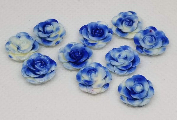 14mm - Color Dipped Flower, White & Blue