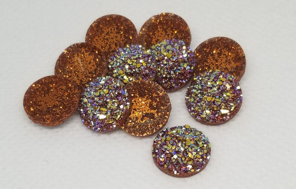 8mm - Flat Druzy, Rainbow Glitter Copper