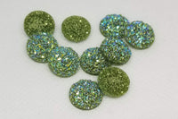 12mm - Flat Druzy, Rainbow Glitter Army Green