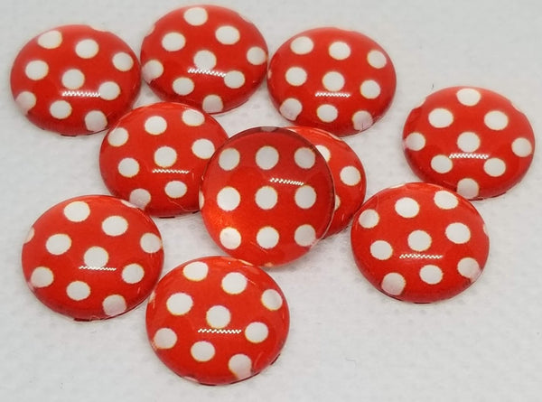 12mm - Cabochon, Red Dots