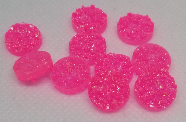 10mm - Druzy, Glitter Neon Hot Pink