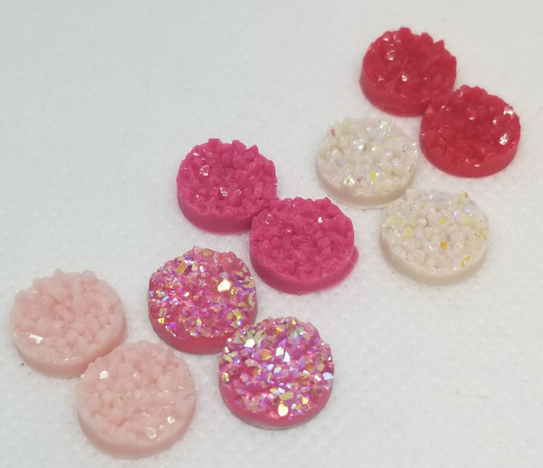 12mm - Druzy, Love Collection (Flat Cotton Candy, Glassy Pink, Flat Berry, Glitz Cream, & Flat Red)