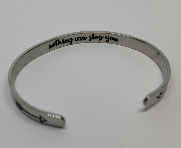 Stainless Steel, Hidden Mantra Bracelet Cuff "Nothing Can Stop You"