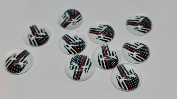 12mm - Cabochon, Thin Red Line Skull