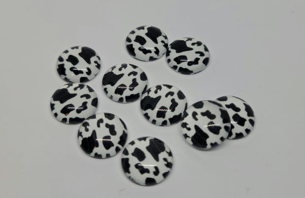 10mm - Cabochon, Animal Print Black White Cow