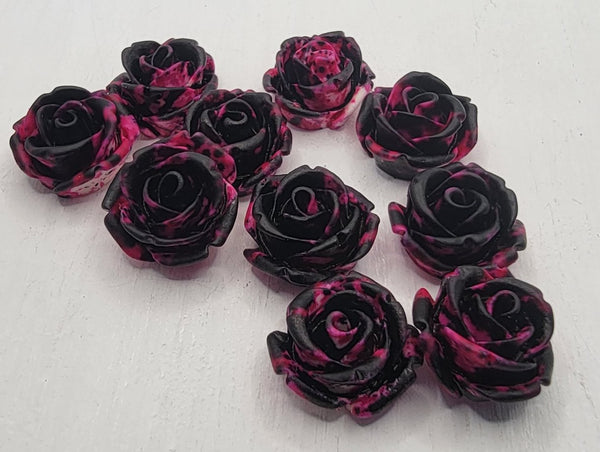 14mm - Color Dipped Flower, Black Pink