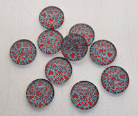 12mm - Cabochon, Turquoise Red Heart