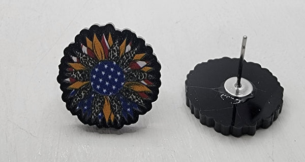 Stud - Acrylic, American Sunflower (Black Glitter Background!)