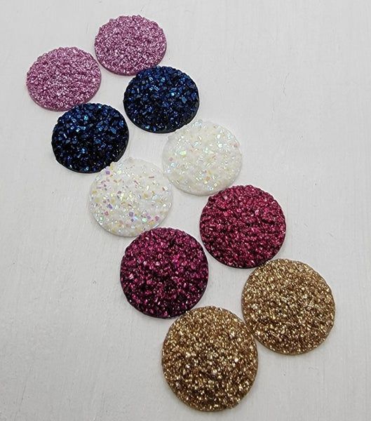 20mm - Druzy, Colorful Collection I (Glitter Pink, Glitz Ice Blue, Glitz White, Glitz Cranberry, & Glitter Sand)