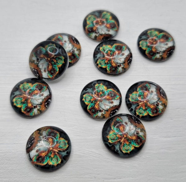 12mm - Cabochon, Green Butterfly