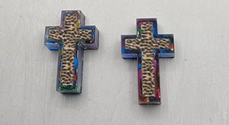 12mm Acrylic, Leopard Cross w/Colorful Edging