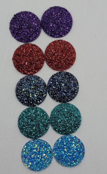 20mm - Druzy, Colorful Collection (Glitter Purple, Glitter Rust, Glitz Ice Blue, Glitter Teal, & Glassy Blue)